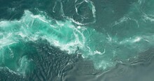 Strong Tidal Saltstraumen Maelstrom Current With Blue Vortex Whirlpools; Drone