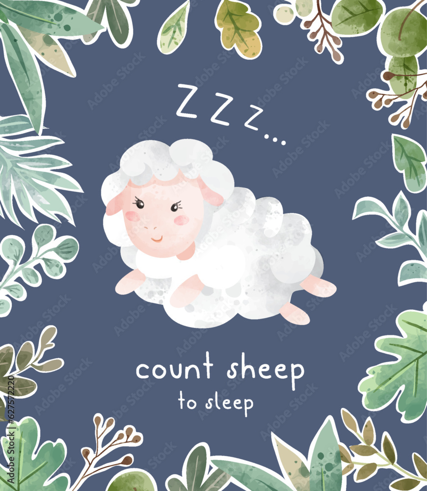 cute cartoon sheep jumping with leaf frame border illustration Stock ...