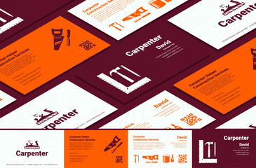 Wall Mural - Carpenter business card template set with seamless pattern banner vector illustration