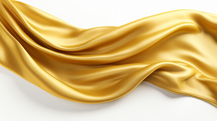 Flying golden silk fabric isolated on white background