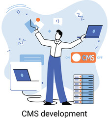 Wall Mural - digital content management system, cms development software metaphor. information system or computer