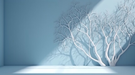 Wall Mural - Soothing Light Blue Minimalism: Abstract Background with Delicate Tree Branch Shadows for Elegant Product Presentation. Generative AI