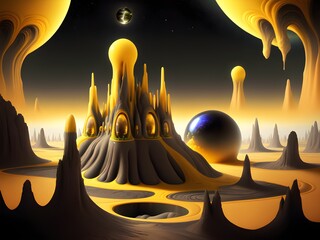 Poster - Hyperrealistic landscape on alien planet, Generative AI Illustration