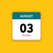 sunday 03 august icon with yellow background, calender icon