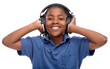 © Suresh Heyt/peopleimages.com - Headphones, music and portrait of African child listening to audio or radio isolated in a transparent or png background. Smile, happy and young kid or boy with sound, podcast or song for happiness