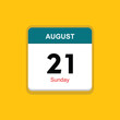 sunday 21 august icon with yellow background, calender icon