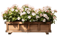 Isolated Wooden Window Box With Flowers On Transparent Background. Generative AI