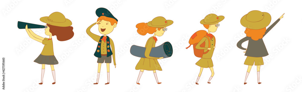 Cute Boy and Girl as Junior Scout Vector Set Stock Vector | Adobe Stock