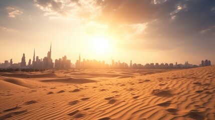 Wall Mural - Desert in dubai city background united arab emirates beautiful sky in the morning sunrise. Generative Ai