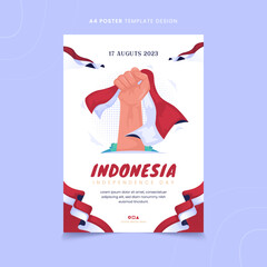 Wall Mural - Illustration of Indonesian flag in hand on poster design