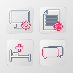 Poster - Set line Chat, Hospital bed, Transfer files and Computer monitor and gear icon. Vector