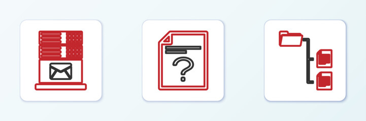 Poster - Set line Folder tree, Mail server and Unknown document icon. Vector