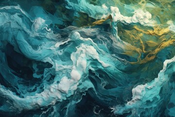 Poster - Beautiful Wave Paintings Vibrant Ocean Wallpaper Style blue water abstract view Generative Ai