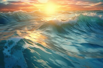 Poster - Beautiful Wave Paintings Vibrant Ocean Wallpaper Style blue water abstract view Generative Ai