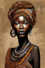 A Ficitonal Beautiful African Woman Illustration Wearing Colorful Clothing