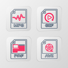 Poster - set line avi file document, pdf, gif and mp3 icon. vector