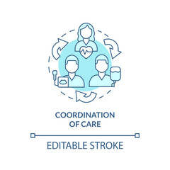 Wall Mural - coordination of care turquoise concept icon. healthcare professional. information sharing. medical c