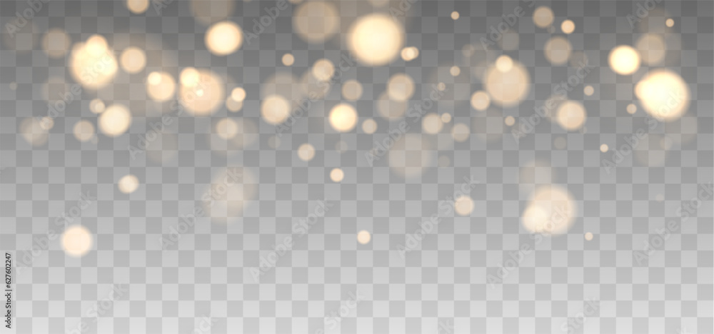 Gold bokeh lights isolated. Vector background with gold sparkles