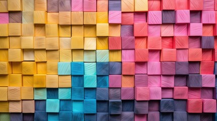 Abstract block stack wooden 3d cubes, colorful wood texture for backdrop