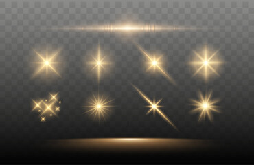 set of shine glowing stars. vector golden sparks isolated.