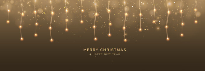 Canvas Print - christmas background with glowing christmas lights and glitter particles. vector illustration