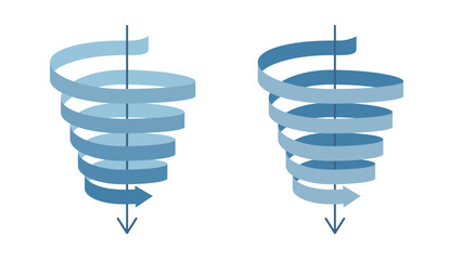 螺旋スパイラルに下降するリボン帯状の矢印のセット