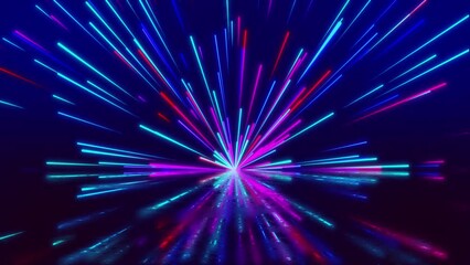 Wall Mural - 4k 3d through glowing neon lines tunnel, violet spectrum, fluorescent ultraviolet light, modern ligh