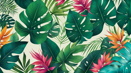 Wall Mural - Tropical leaves pattern background