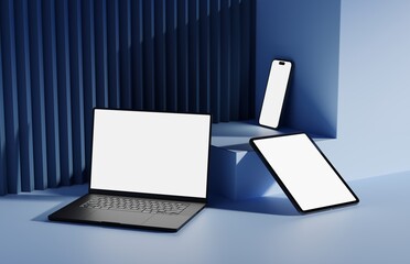 Wall Mural - responsive web design and website mockup, devices mock up, smartphone desktop tablet laptop template