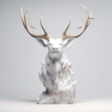 Portrait Of Deer Animal In Marble Sculpture Style. Ancient Statue Of Animal. Generative AI