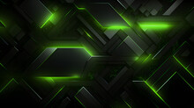 Futuristic Techscape: Abstract Light Neon Green And Black Background With Flat Design, Ideal For Illustrations, High-tech Visuals, Contemporary Flat Design.  - Generative AI