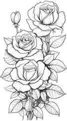 Wall Mural - Cute Rose flower in coloring page style illustration. Line art painting. Generative AI