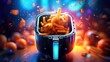 Air fryer electric appliance. Futuristic device in colorful illustration. Generative AI