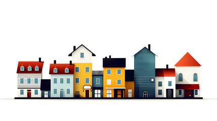 Wall Mural - a row of colorful houses on isolate white background 