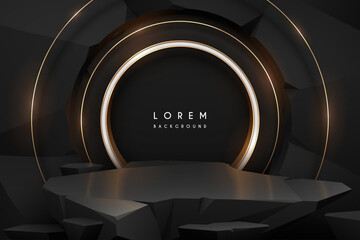 Wall Mural - black stone podium with golden rings