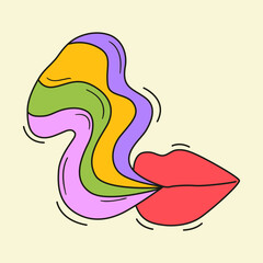 Wall Mural - Colorful groovy lips and rainbow smoke in 70s and 60s style. Vintage hippie art. Psychedelic seventies mouth. Funky vector graphic design