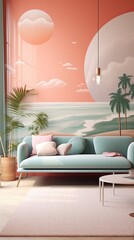 Wall Mural - A serene and contemplative abstract seascape with soft pastel tones, capturing a sense of tranquility and reflection. Colorful illustration art. Generative AI
