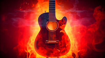 guitar design on fire flames 