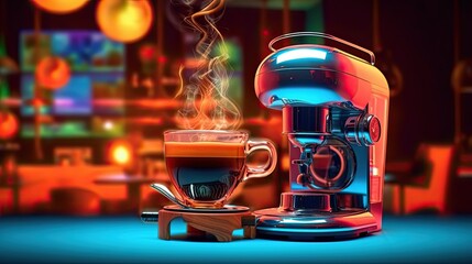 Wall Mural - Smart coffee machine device. Futuristic colorful illustration. Generative AI