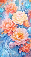 Wall Mural - Watercolor Ranunculus flower illustration. Colorful painting floral background. Generative AI
