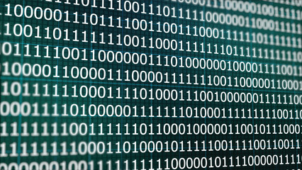 Binary-coded background or foreground with abstraction. 0 and 1 change at random. Background transparency in the alpha channel.