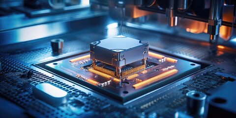Aufkleber - Close-up of a silicon crystal being removed from a semiconductor wafer, Semiconductor packaging process.
