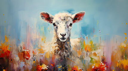 Portrait of a lamb in meadow. Lamb of God concept. Christian illustration.