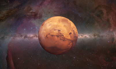 Wall Mural - View of Mars from outer space with millions of stars around it Milky Way galaxy in the background 