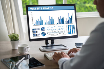 business people are discussing digital marketing, marketing analysis reports, graphs, and seo chart 