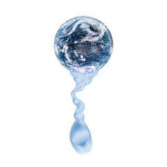 Wall Mural - Lack of water concept on earth isolated on white background. Water dripping from the world. Earth day or World Water Day concept. Elements of this image furnished by NASA.	