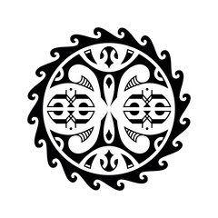 Wall Mural - Traditional Maori round tattoo design. Editable vector illustration. Ethnic circle ornament. African mask. Black and white