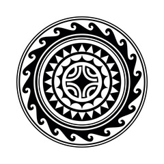 Wall Mural - Traditional Maori round tattoo design. Editable vector illustration. Ethnic circle ornament. African mask. Black and white