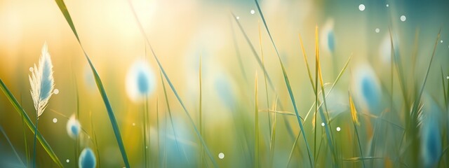 Wall Mural - High grass with soft focus and beautiful bokeh, macro. Natural gentle plant background