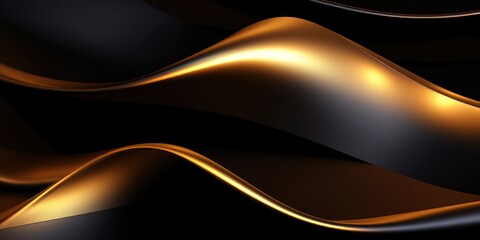 Wall Mural - Luxurious chic black abstract 3D background with intertwined golden metallic waves